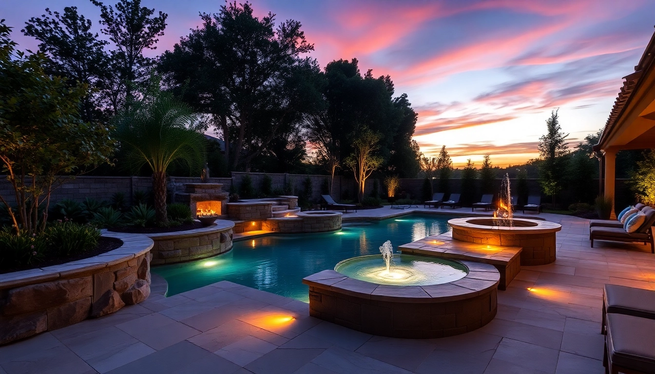 Transform your backyard with beautiful hardscapes & pools, featuring lush landscaping and elegant design elements.