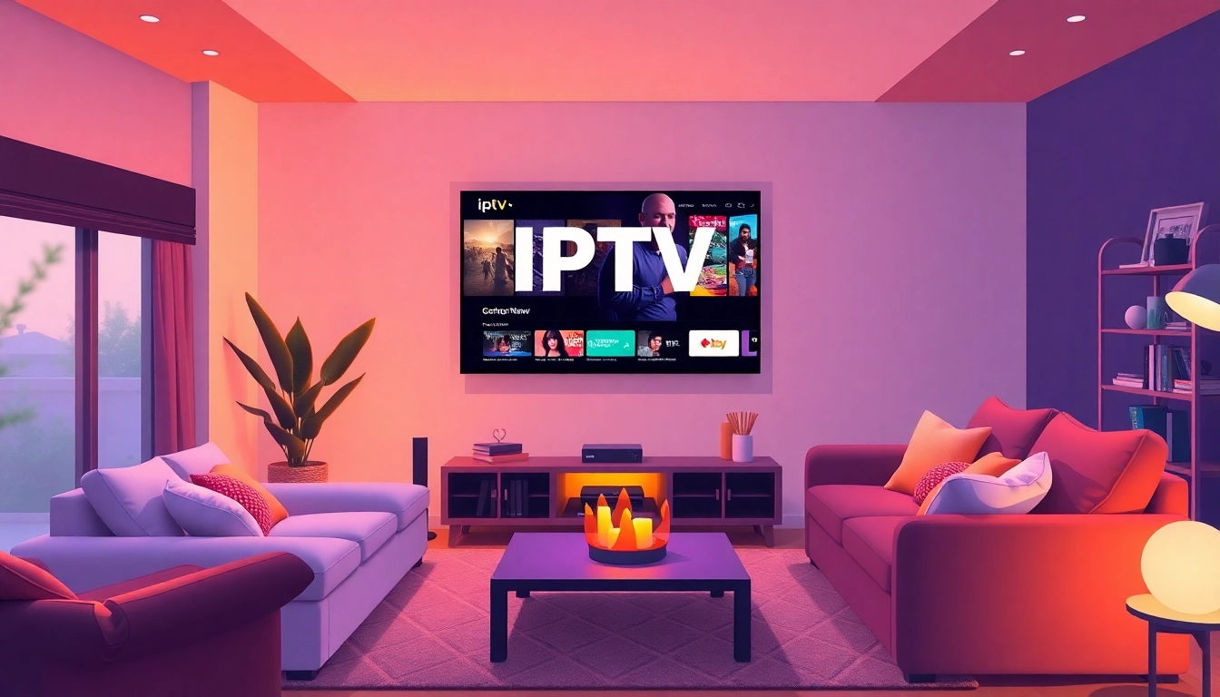 Enjoy IPTV Suisse in a cozy living room with a large TV, enhancing your viewing experience.