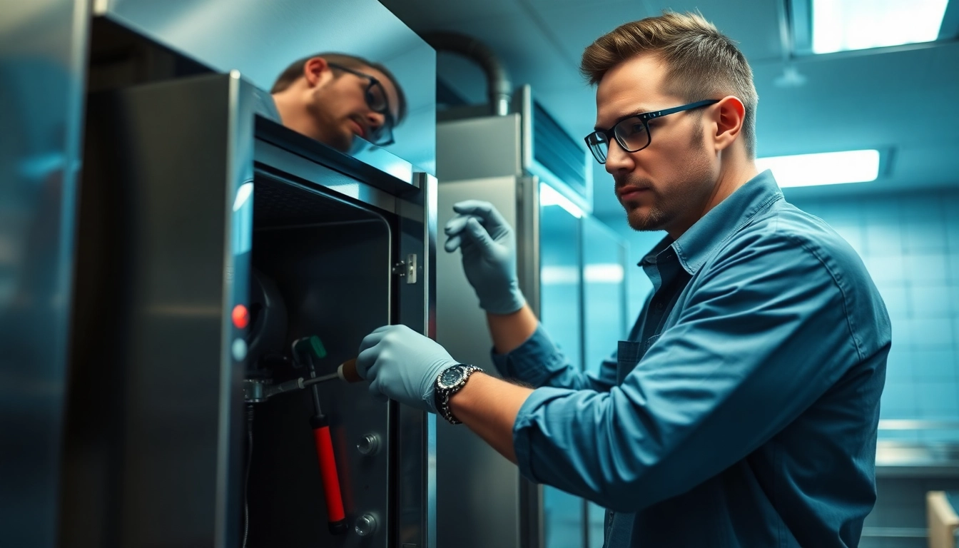 Technician performing ice machine repair, ensuring optimal ice production and service.