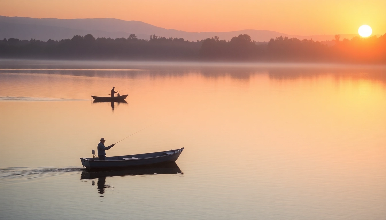 Catch the tranquility of fishing by visiting here on a peaceful lake at sunrise.