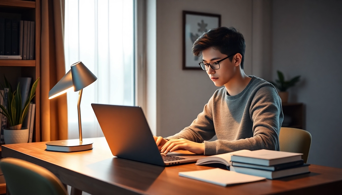 Engage with My Homeworkmarket while studying at a desk filled with books and a laptop.