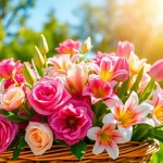 Arrange a beautiful bouquet of Irvine flowers in a rustic basket under sunny skies.