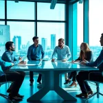 Engaged team collaborating on edmonton seo strategies in a modern office