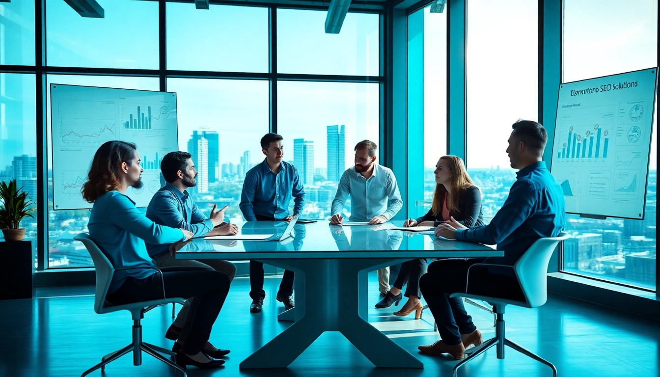Engaged team collaborating on edmonton seo strategies in a modern office