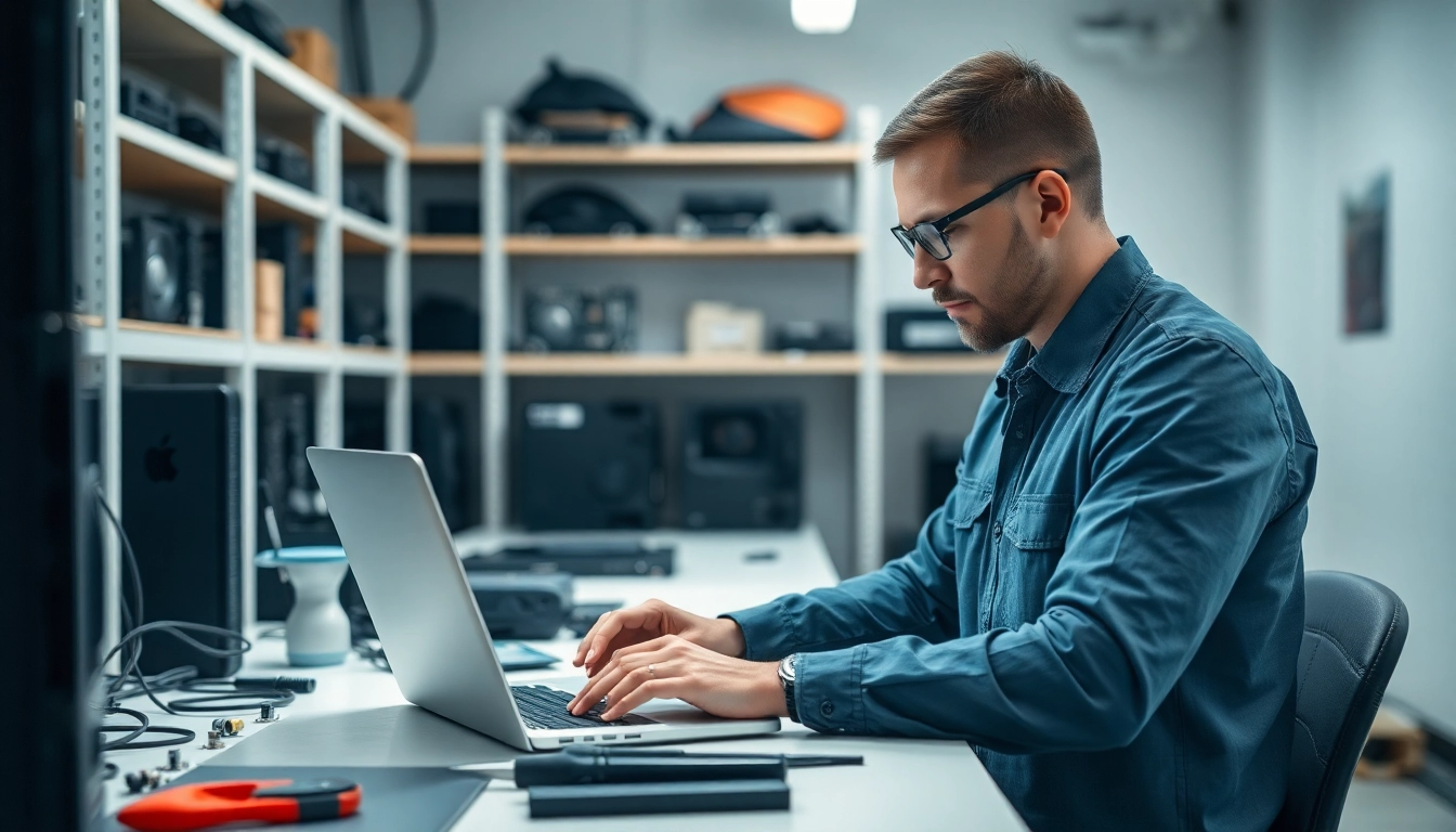 Riparazione computer torino: Tecnico che ripara un laptop in un ambiente professionale.