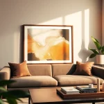 Enhance your decor with a 24x36 frame showcasing vibrant artwork in a stylish living room.