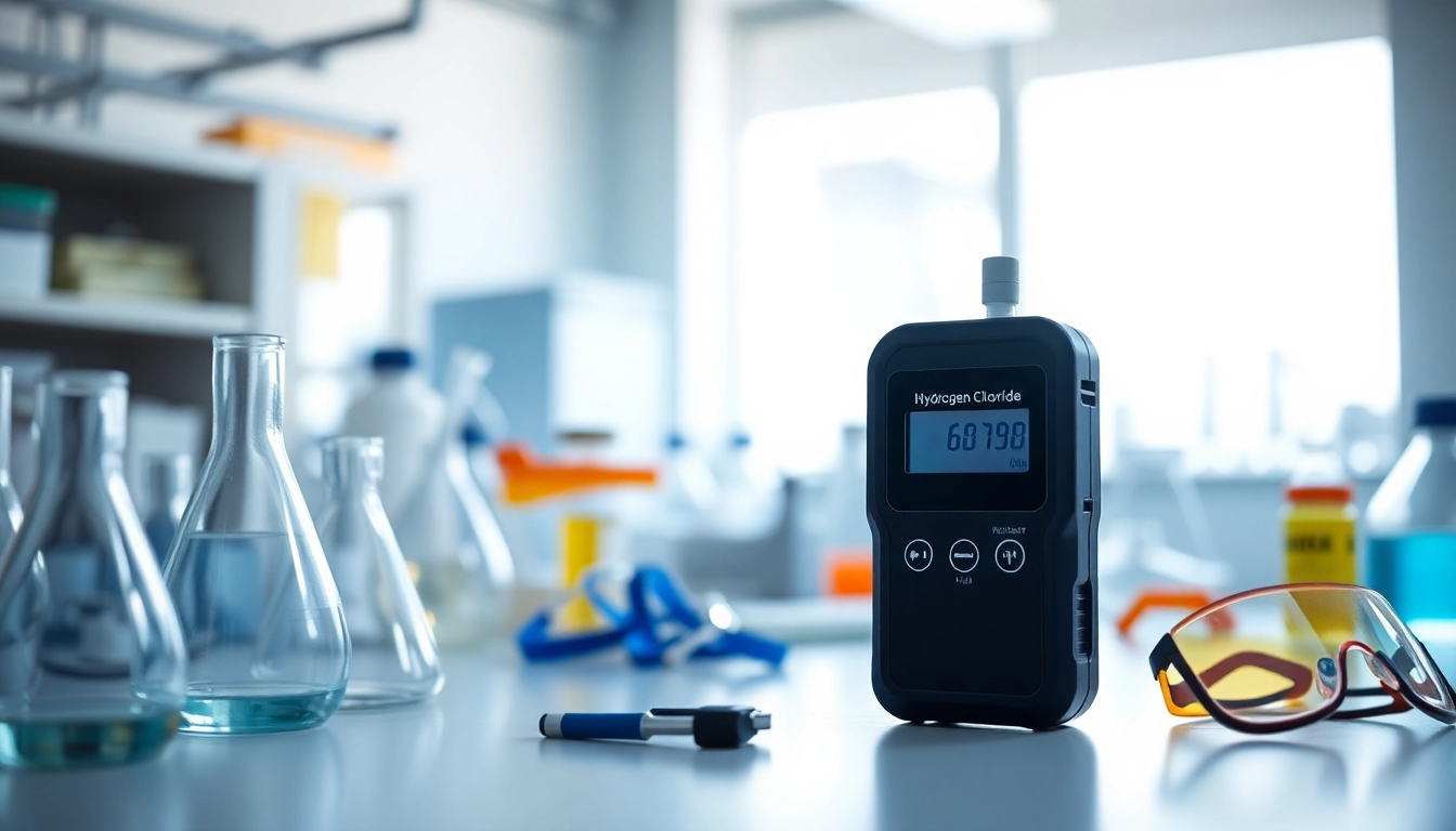 Hydrogen Chloride detector device prominently displayed in a laboratory, showcasing safety and precision.
