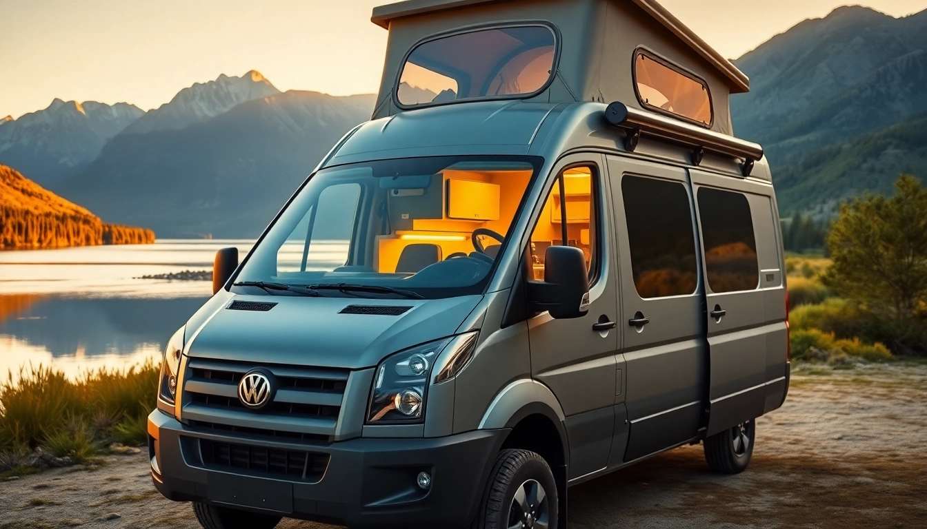 Showcase of a perfect Van immersed in natural surroundings, reflecting an adventurous lifestyle.