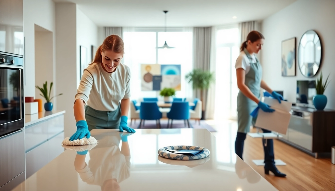 Efficient bond cleaning Logan service in action with expert cleaners polishing kitchen surfaces.