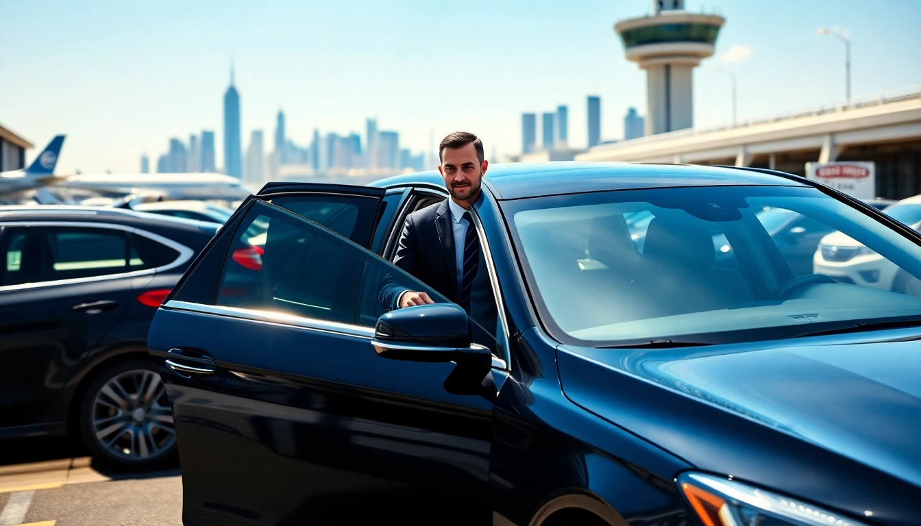 Book new york airport transfers with a professional chauffeur at a busy NYC airport.