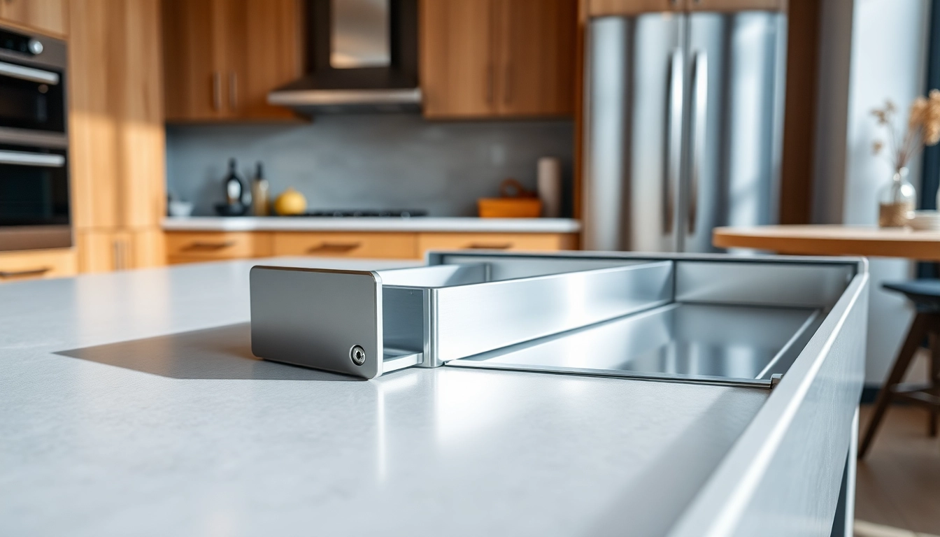 Showcasing a modern metal drawer system with sleek design and smooth gliding functionality.