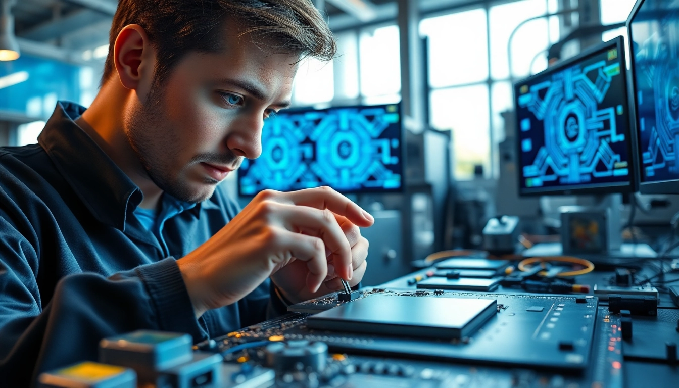 Engineer examines microchips AGAIN with advanced technology in a high-tech laboratory.