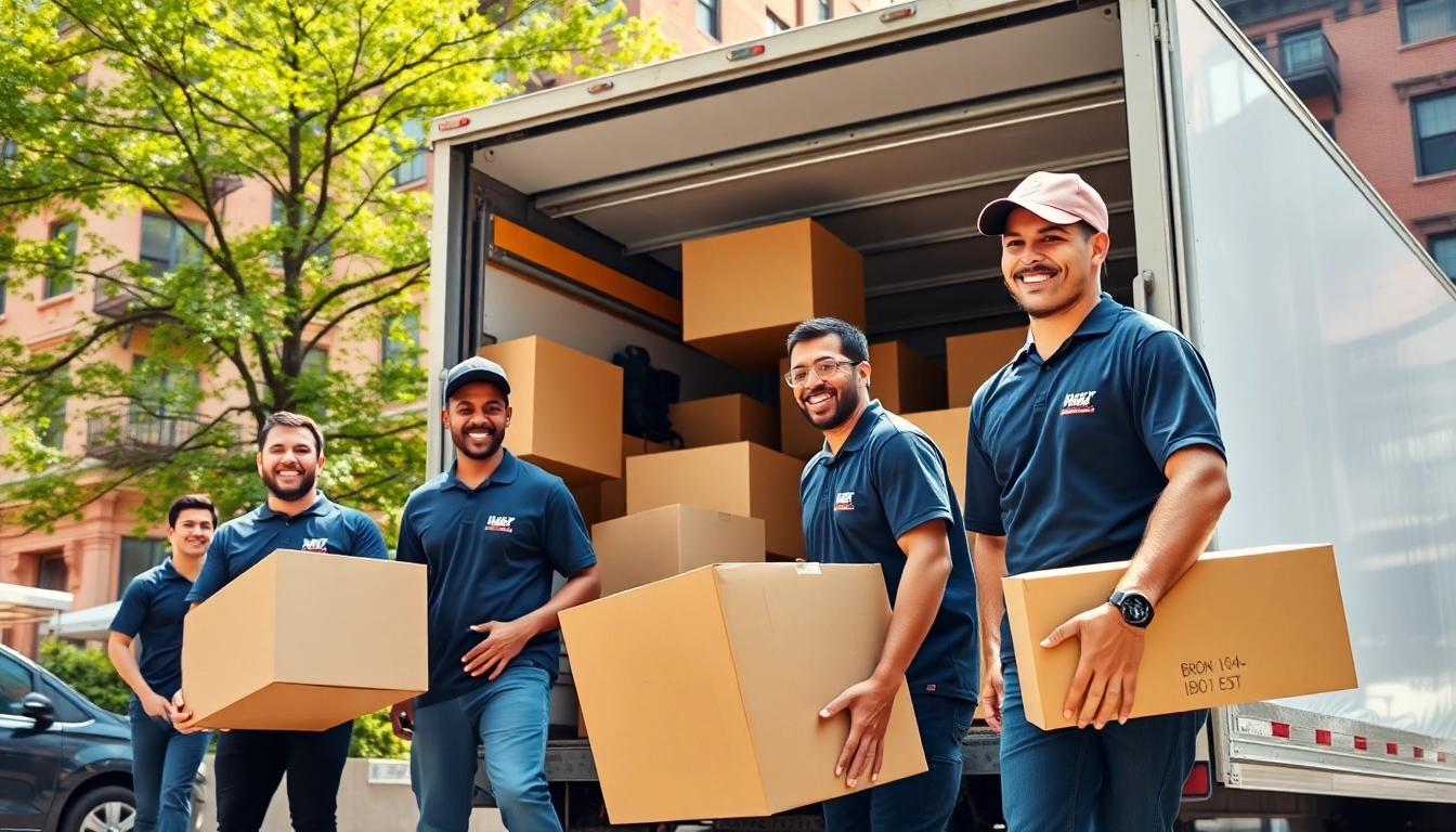 Bronx movers efficiently loading a moving truck in the Bronx with friendly team spirit.