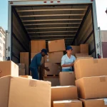 Bronx movers efficiently loading furniture into a truck, showcasing teamwork and professionalism.