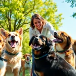 Engage with expert Dog Training Irvine in an outdoor setting, featuring lively training sessions with various breeds.