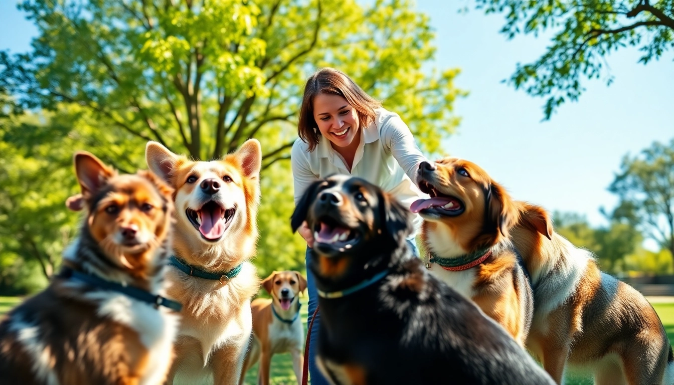 Engage with expert Dog Training Irvine in an outdoor setting, featuring lively training sessions with various breeds.