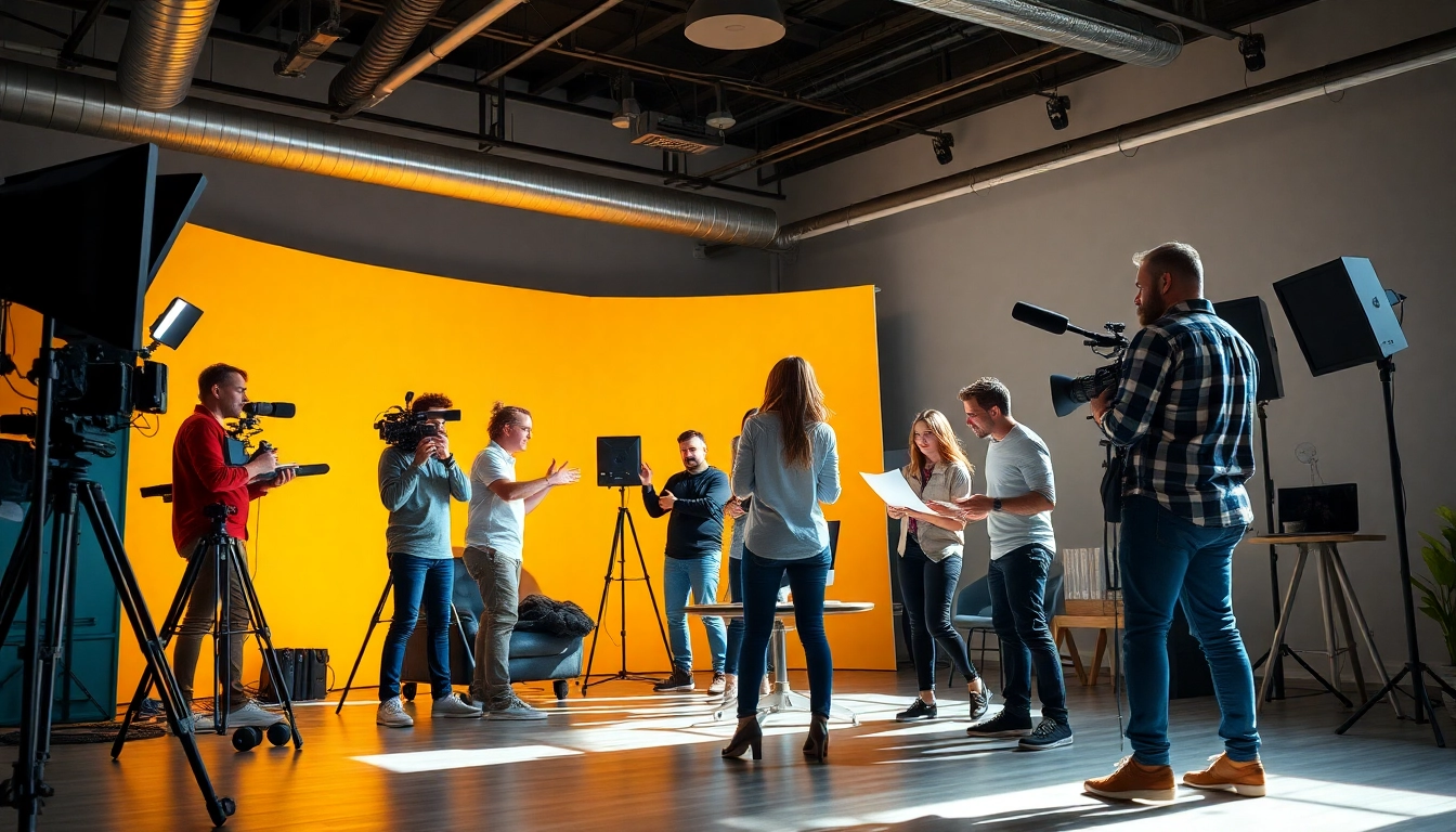 Engaged professionals at a 영상제작업체 creating impactful videos together in an inspiring studio.