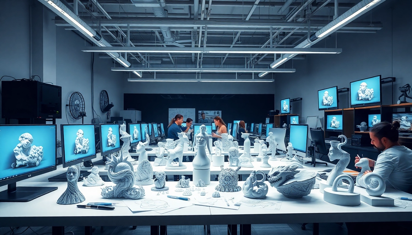 Showcasing vibrant teamwork on 3D Modeling Services amidst a modern studio setup.