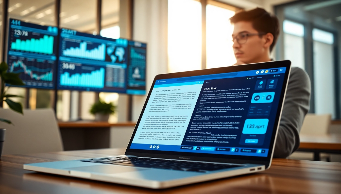 Analyze text with an advanced ai checker tool displayed on a laptop in a professional setting.