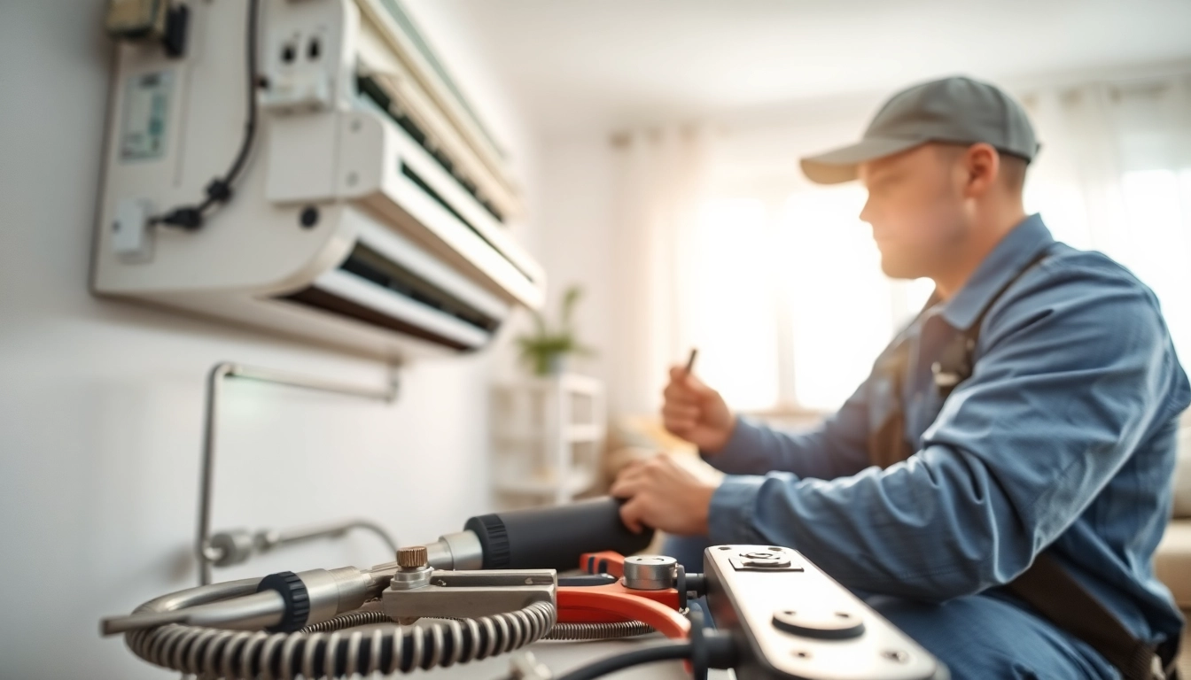 Emergency HVAC repair Franklin TN service with a technician fixing air conditioning in a home.
