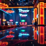 Experience the thrill of TPower casino with luxurious gaming tables and vibrant nightlife atmosphere.