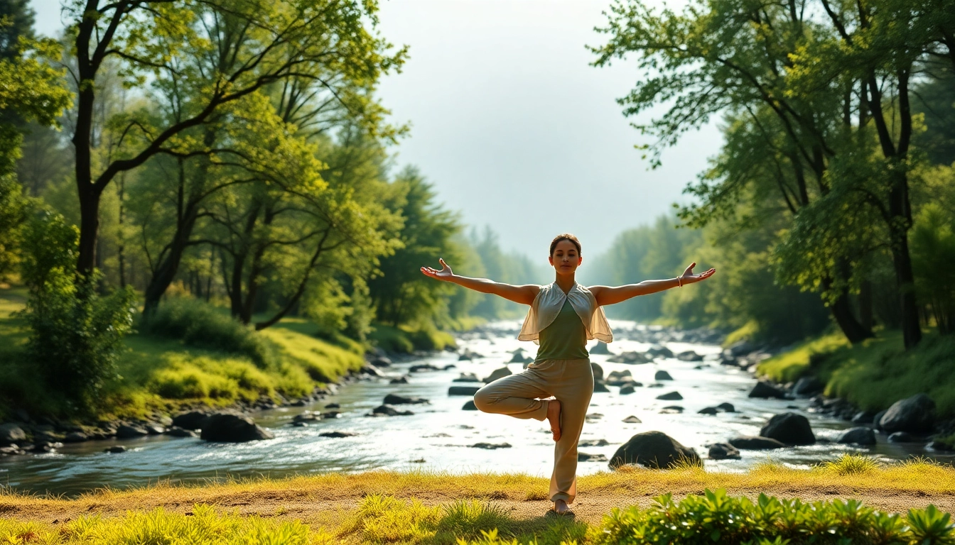 Practice yoga mantras in a peaceful natural setting to enhance mindfulness and serenity.