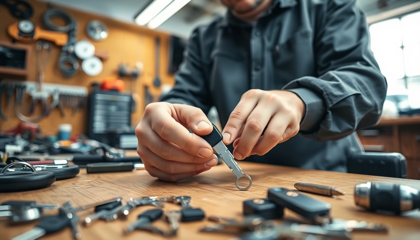 Crafting Replacement Car Keys by a professional locksmith in a well-lit workspace.