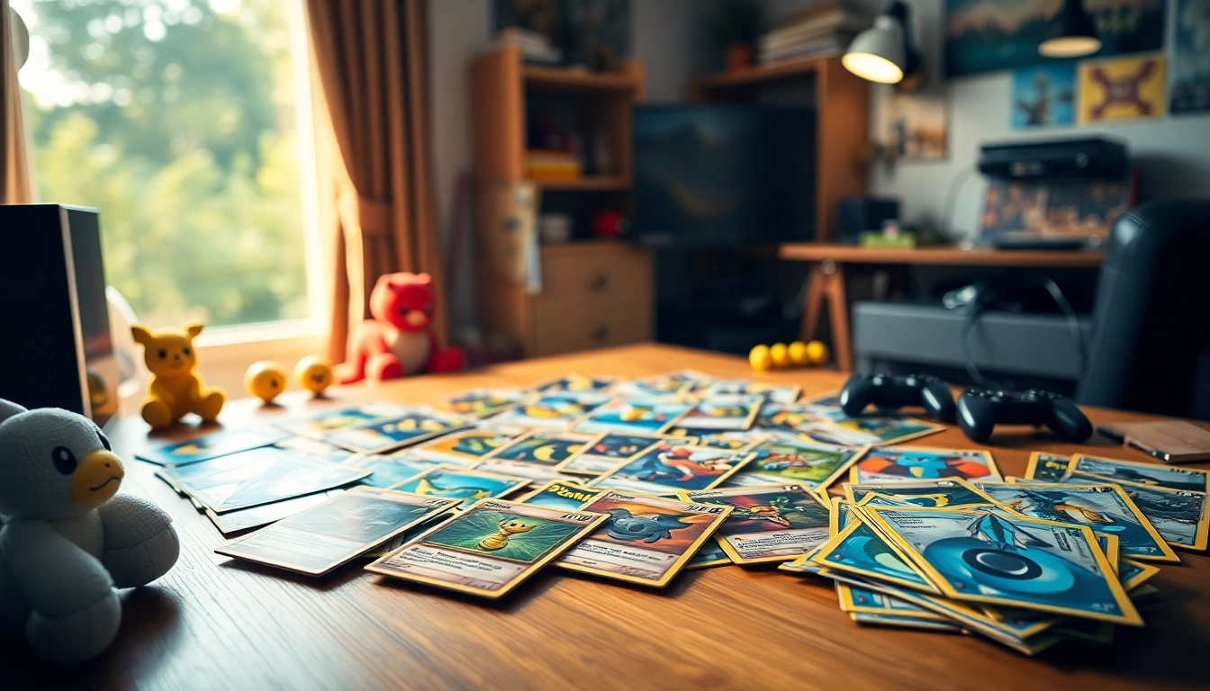 Showcase Pokémon cards in India with a vibrant collection on display in a gaming setup.