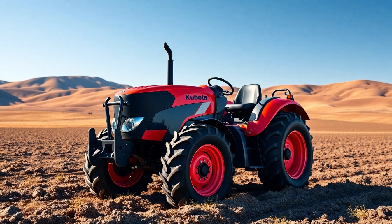 Die leistungsstarke Kuboata-Traktor bei der Arbeit auf einem großen Feld, symbolisiert Effizienz.