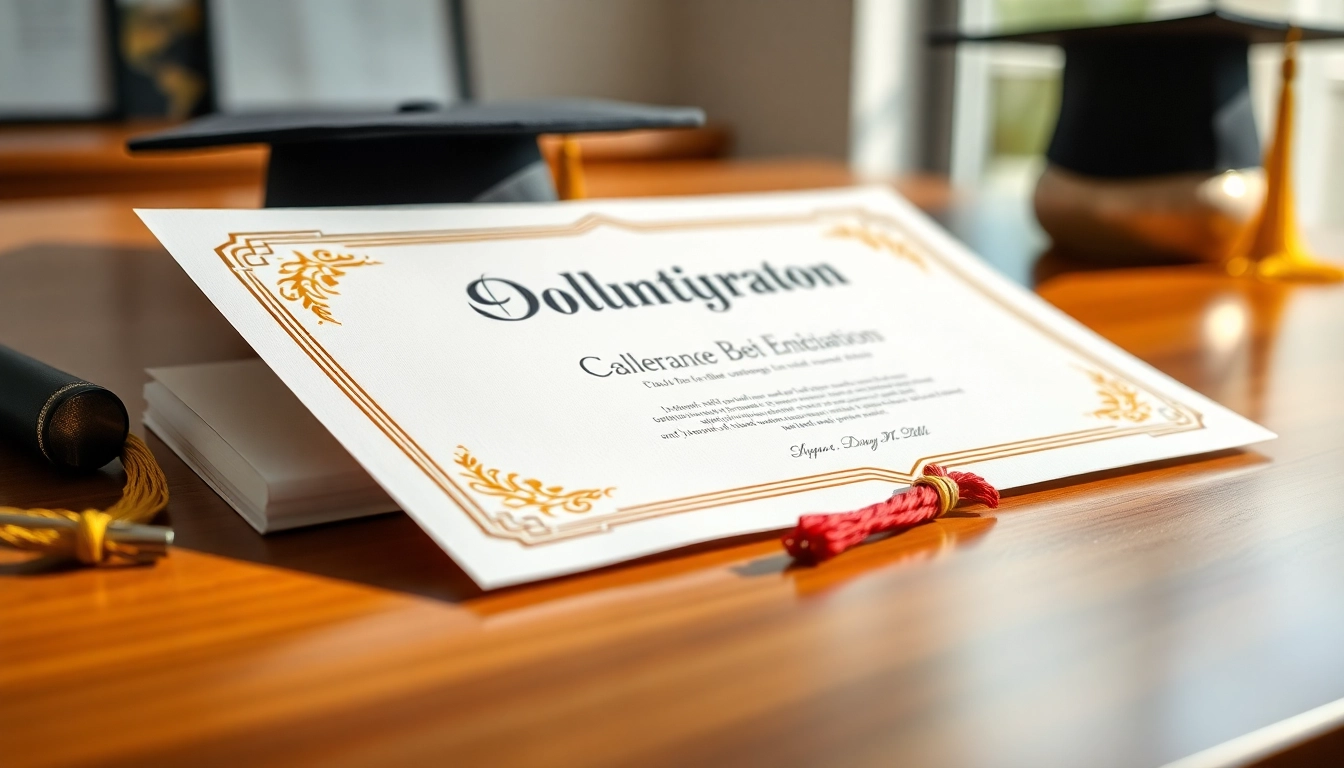 Showcase best fake diplomas on a desk among graduation memorabilia, highlighting its quality and authenticity.
