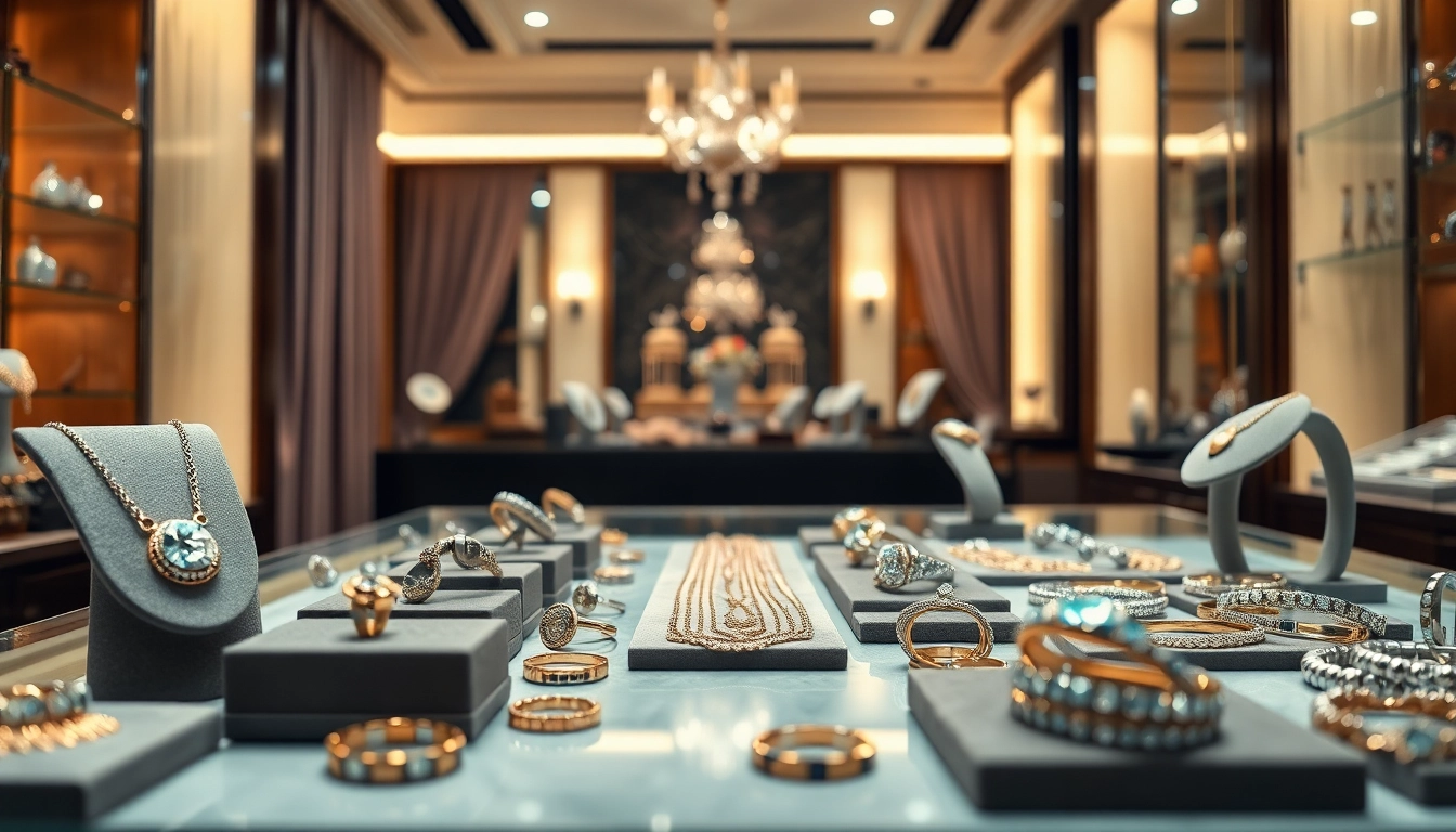 Showcase of the best jewelry pieces in an elegant boutique with exquisite designs.