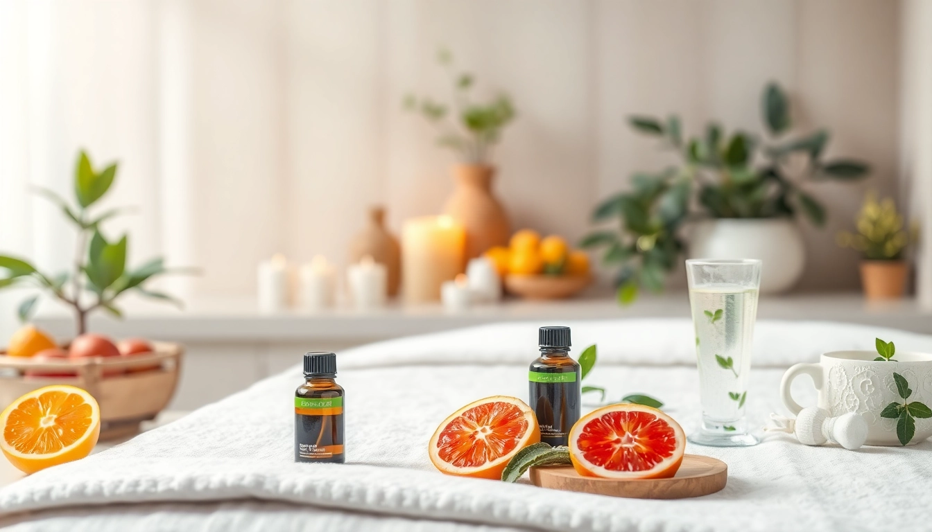 Entgiftung: Natürliche Detox-Zutaten in einer entspannenden Wellness-Umgebung präsentieren.