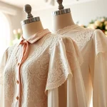 Showcasing elegant blouses in a beautifully styled boutique, emphasizing intricate details and textures.