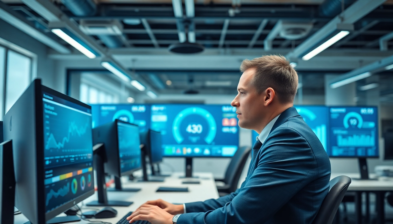 Business internet in a modern workspace with multiple connectivity options and engaged professionals.