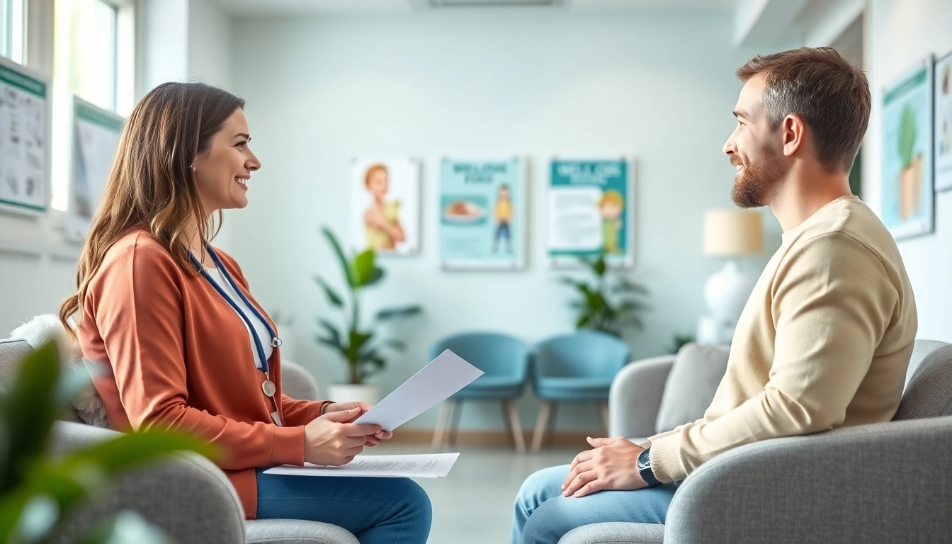Engaging medical weight loss consultation in a bright, inviting clinic showcasing professional guidance.