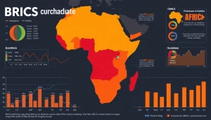 Analyze BRICS Afrique with maps and graphs showcasing economic relationships and collaboration.