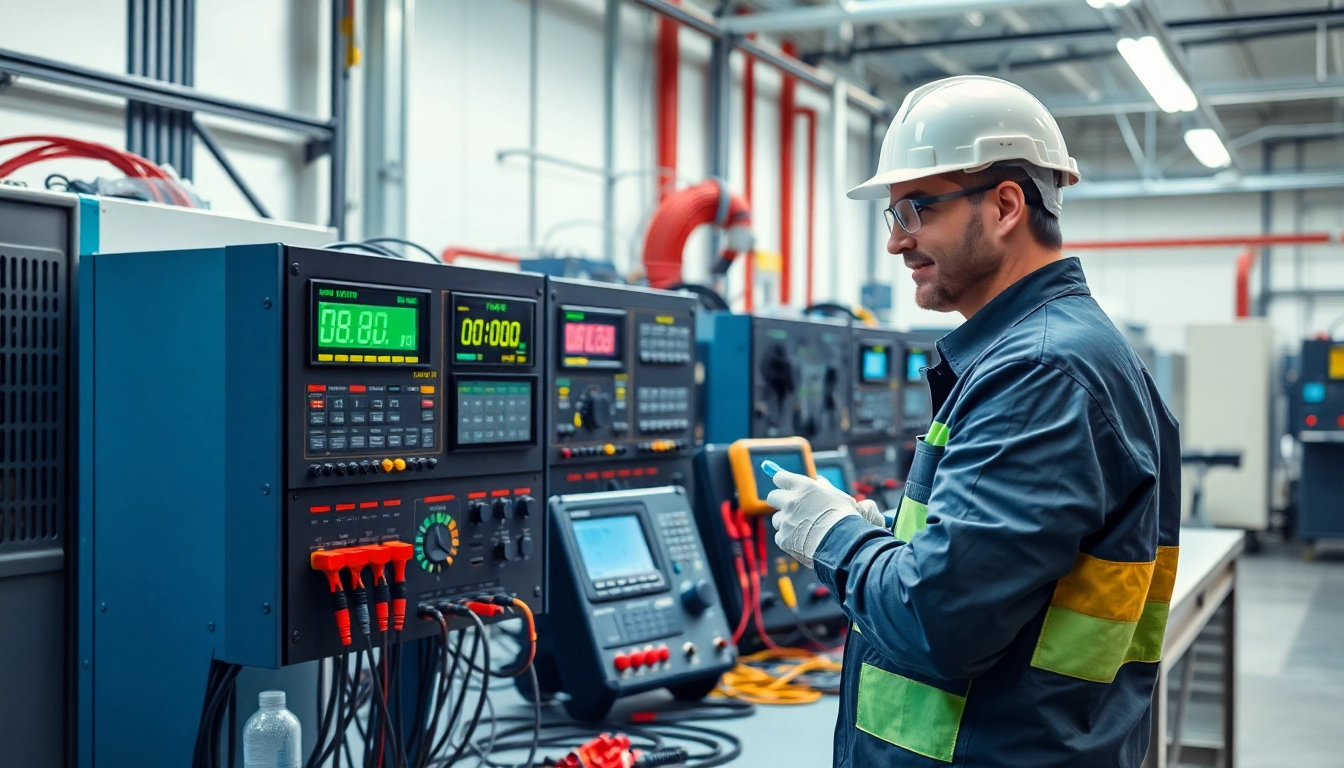 Conducting Electrical Equipment Testing with advanced instruments and safety gear in a professional setting.