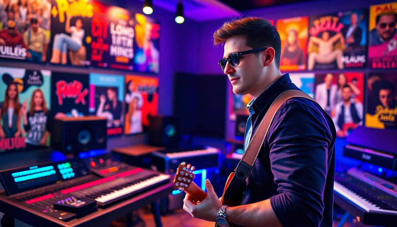 Showcase of music promotion services in a vibrant studio atmosphere