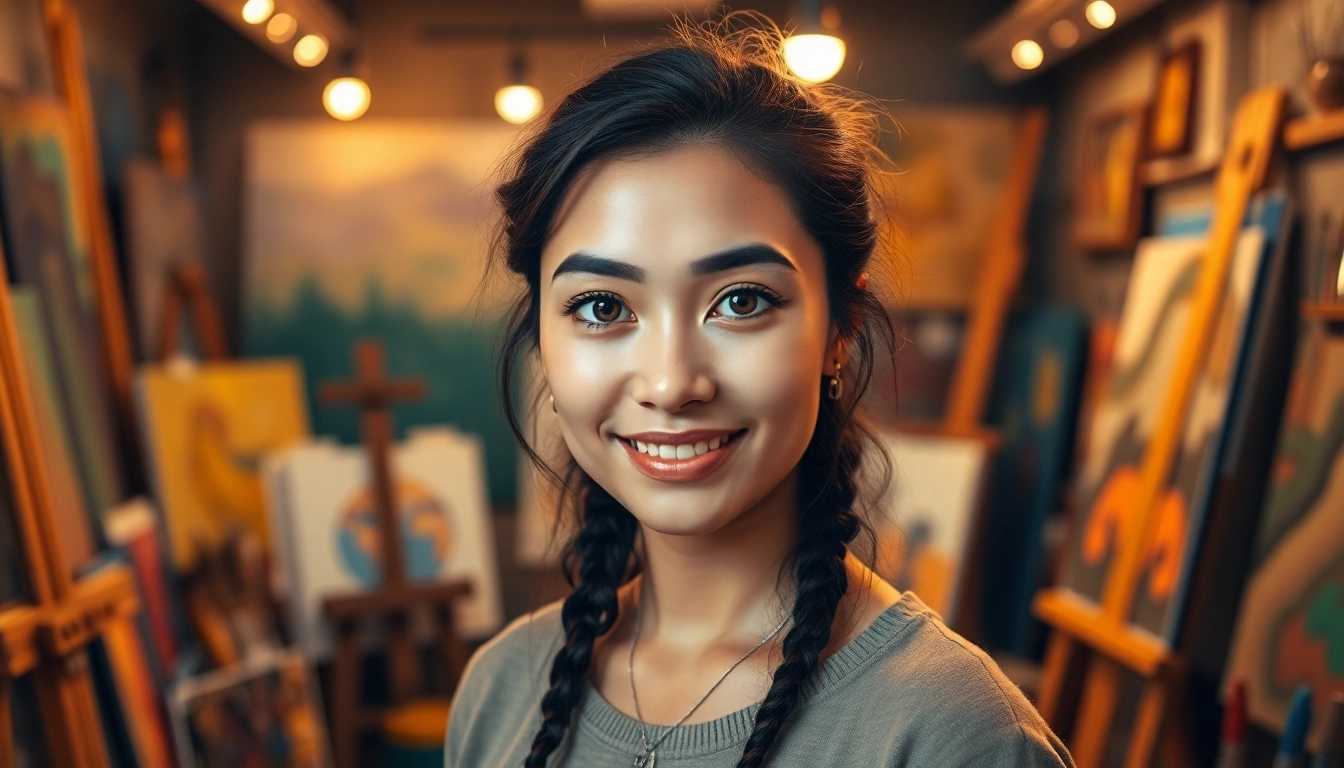Stunning portrait paintings showcasing diverse individuals in an artistic studio setting.