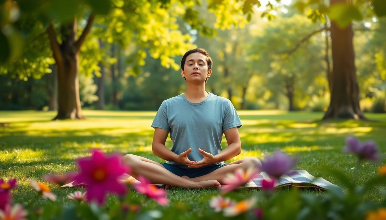 Practicing mindfulness while dealing with anxiety in a peaceful park setting.