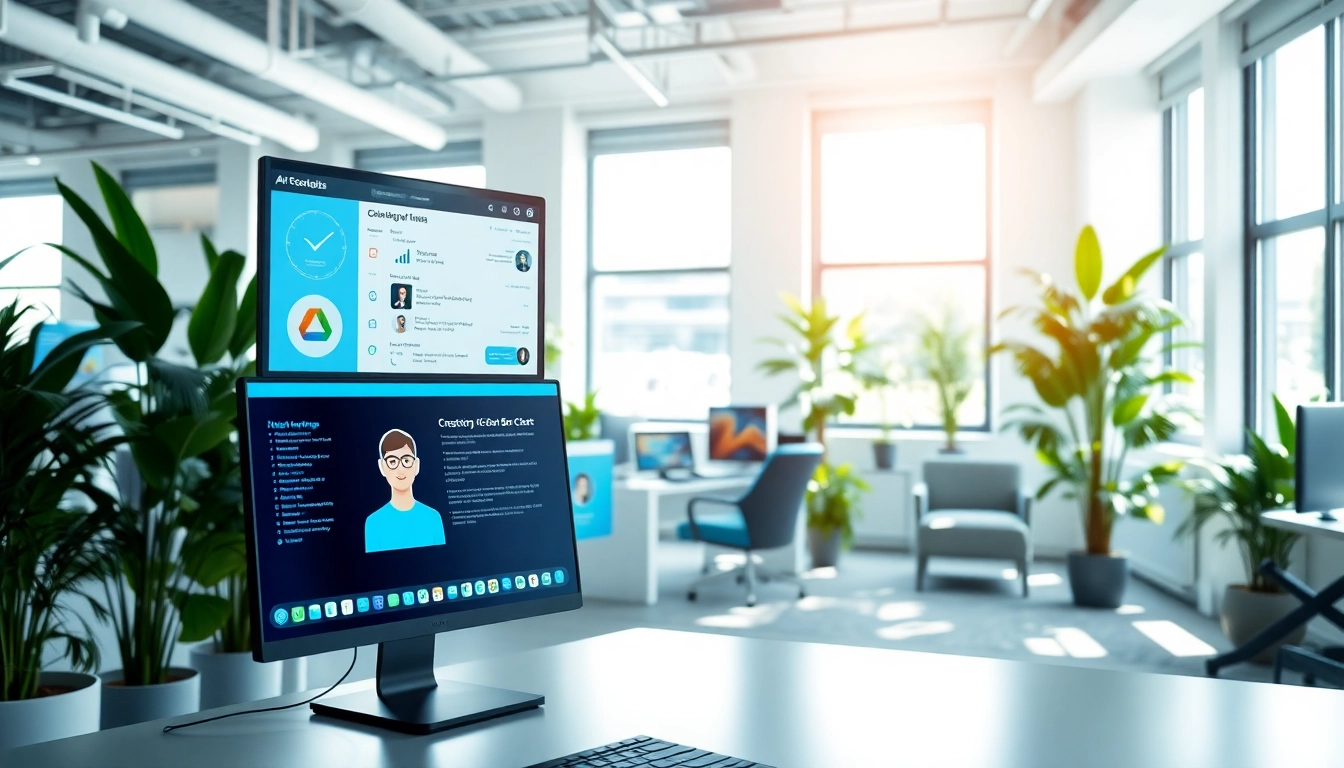 Engaging AI chat bot interface in a modern workspace, enhancing user interaction.