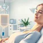 NAD IV therapy side effects illustrated with a patient receiving treatment in a serene healthcare setting.