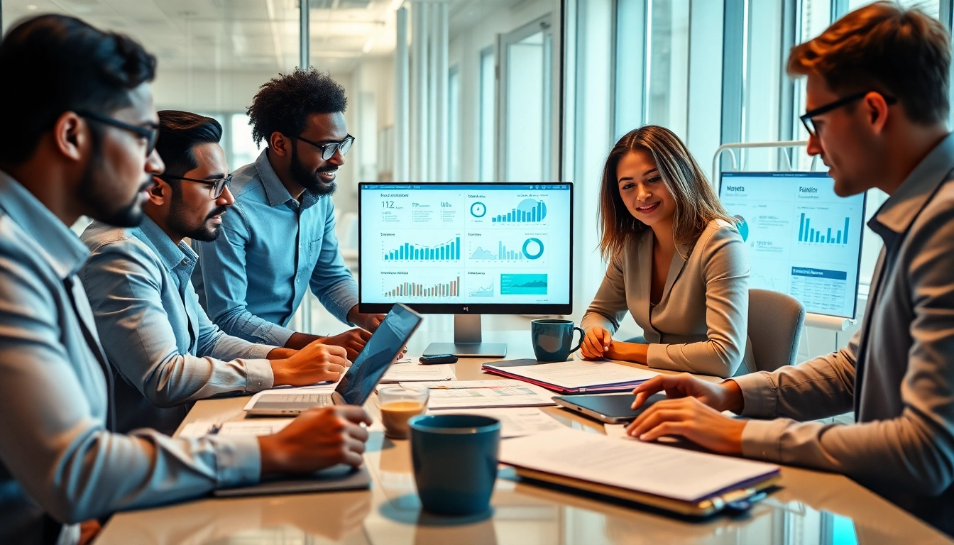 Visualize a competitive intelligence team analyzing data metrics for strategic insights.