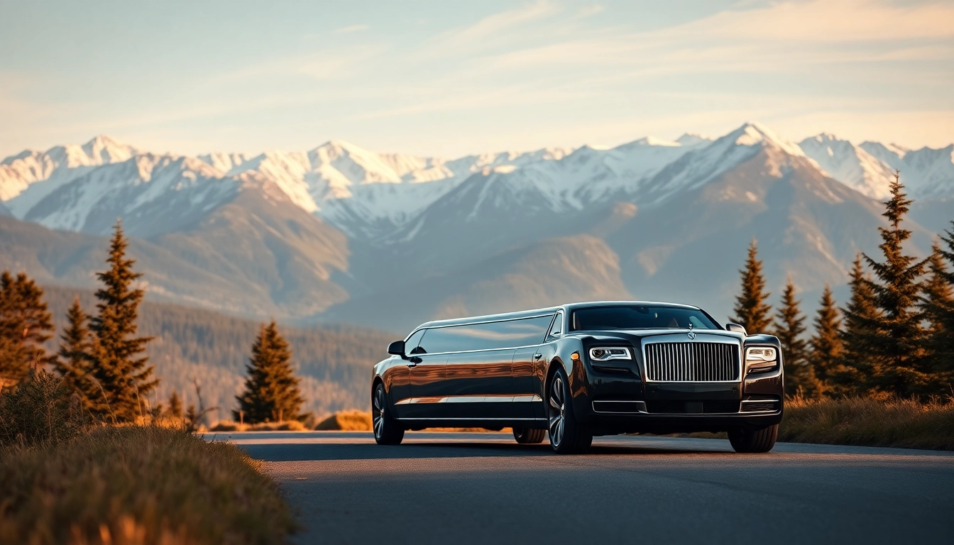 Experience a luxurious Whistler limo parked in a stunning mountain landscape with scenic views.