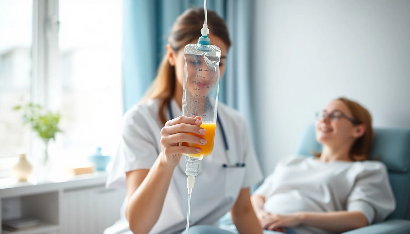 Administering intravenous vitamins in a professional healthcare setting.