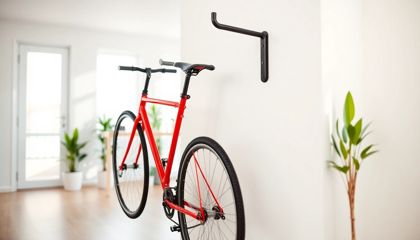Efficiently displayed bike rack for home featuring a sleek design in a modern apartment.