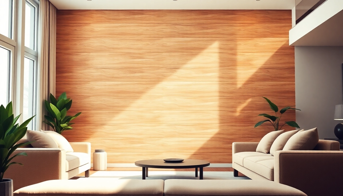 Enhance your space with a faux wood wall that adds warmth and elegance to your modern living room.