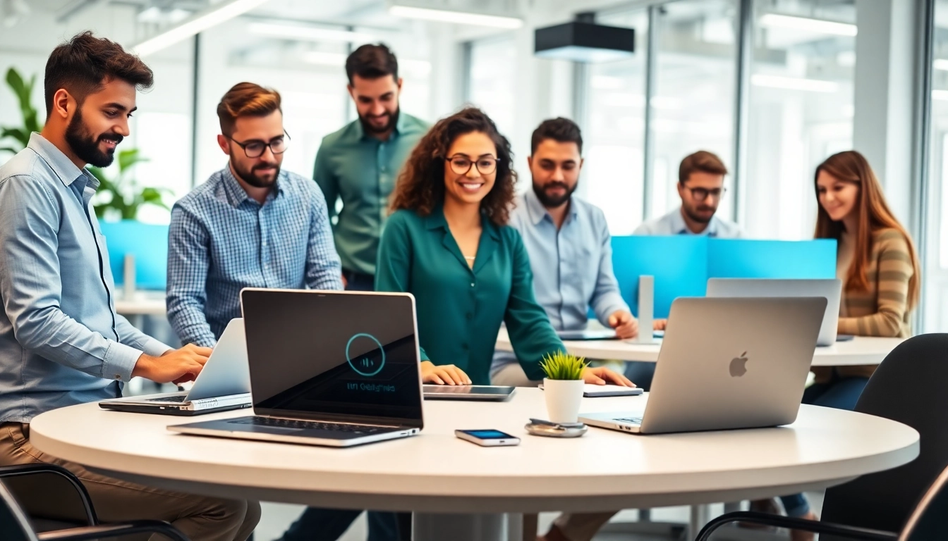 Collaborating Fredericksburg IT Companies team in a modern office environment.
