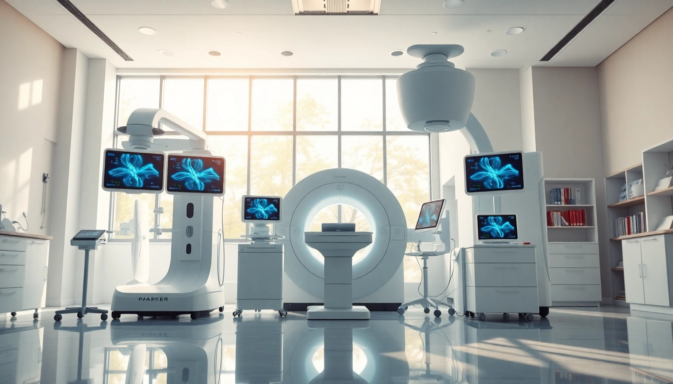 Showcasing advanced medical Parker technology in a modern healthcare setting with advanced imaging devices.