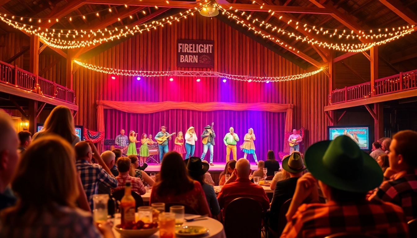 Enjoy an energetic show at the firelight barn dinner theater with lively performances and great food.